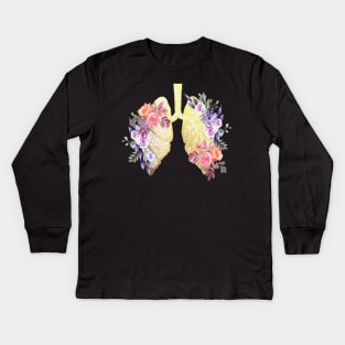 Floral Lungs Anatomy Kids Long Sleeve T-Shirt